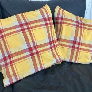 POTTERY BARN Pillow Shams Covers Yellow Stripe Cotton Button Back Set 20”x20”